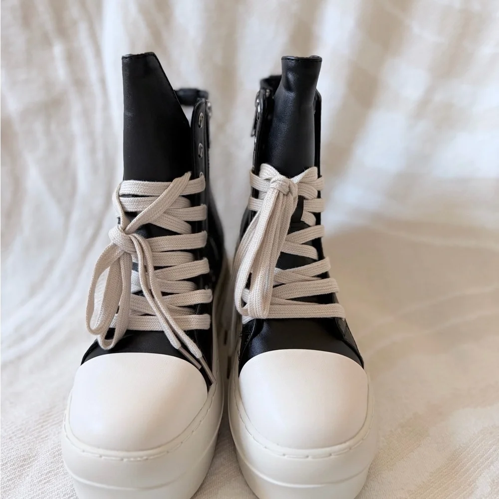 Black & White Platform Leather High-Tops - Picture 3 of 5